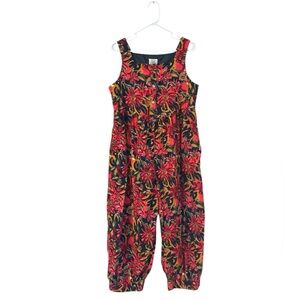 Laura Ashley 90s Floral Cotton Sleeveless Jumpsuit Button Front Corduroy Size M